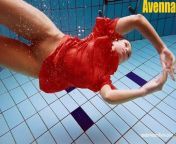 Cute babe in red sexy open dress swimming from ukrainian teen nudist girls