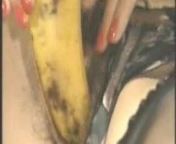 Hairy mature Lady with banana and cucumber from banana fruit fuck girl