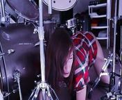 Stepmom gets stuck in drum set. Stepson leaves her creampied. from drum mom