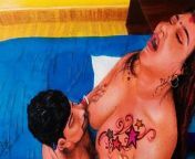 Erotic art or drawing of sexy Indian woman fucking her husband from bengali art movie nude scene
