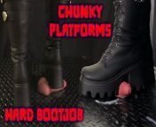 A Hard Bootjob in Chunky Platform Black Boots - Bootjob, Shoejob, Ballbusting, CBT, Trample, Trampling, High Heels, Crush from outdoor bootjob trample