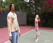 Her backhand got better after sucking the coachs big cock from fuck in tenis game dress