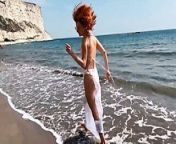 Sexy red-haired girl enjoys a walk by the sea from big ass sea beach walk