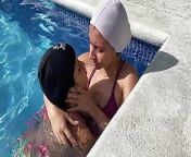I invite my girlfriend to the pool and we fuck in the bathroom from indian desi lesbo sex