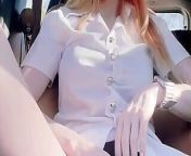 Beautiful Thai student masturbates in the car from cute schoolgirl thai with perfect body ride on a dildo and gets a good orgasm vj sprice ep2