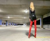 blonde in leather pants and red leather boots from prostitute in leather