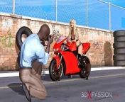 Sexy biker blonde gets fucked hard by a black man outdoor from urban fuck 3d