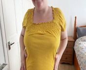 Shy Step Mom posing and stripping in tight shorts and tight yellow Shirt from yellow shirt