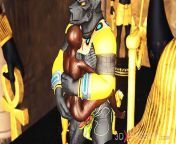 Anubis fucks hard a sexy slave ebony in an Egyptian temple from tamil templ