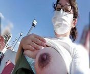 Married woman squirting masturbation with bare breasts from amateur outdoor selfie masturbation
