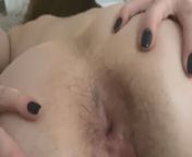 Hairy stepsister takes four fingers in her tight ass and pussy from hairy asshole