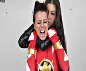 Lesbian Super heroes Sex Fight - Red Ranger defeated from pink power ranger naked