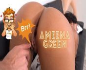 PornDude bangs amazing chocolate-skinned babe Ameena Green on his black leather couch from ameesha patel sex xxxx xxxc