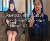 Ravenous Girlfriend Eats All The Halloween Candy Before Shrinking And Eating You from gigantess shrink visual novel vore crush