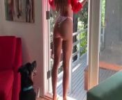 Emily Ratajkowski in a red shirt and white thong from annabella galeano white thong nude video leaked