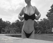 Boobs Tease at the Pool in Black & White from boobs in skimpy bra