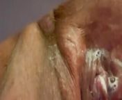 Creamy wet fat pussy convulsing orgasm while squatting from lesbian dripping creamy