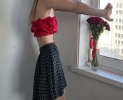 tease skirt andblack little thong from indonesian hot model