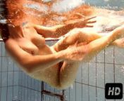 Paulinka and Brizgina swim naked and sexy from hot water world