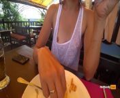 Eating burger and flashing in the cafe Transparent T-shirt No Bra (teaser) from xxxsexy bh