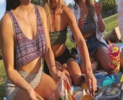 Risky public flashing - Picnic in the park with friends from transparent wear upskirt