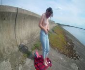 The girl undresses, walks and masturbates near the road by the lake from reema lago nude fak