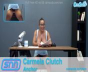 Camsoda News Network Reporter reads out news as she rides the sybian from bijn