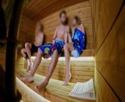 SAUNA ADVENTURE PT1: I show my hard cock to three people in the sauna from desi dick flash at public